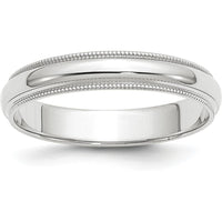 10K White Gold 4mm Milgrain Half Round Wedding Band - Size 7