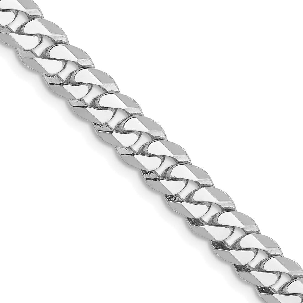 10K White Gold 5.75mm Flat Beveled Curb Chain Necklace - 24"