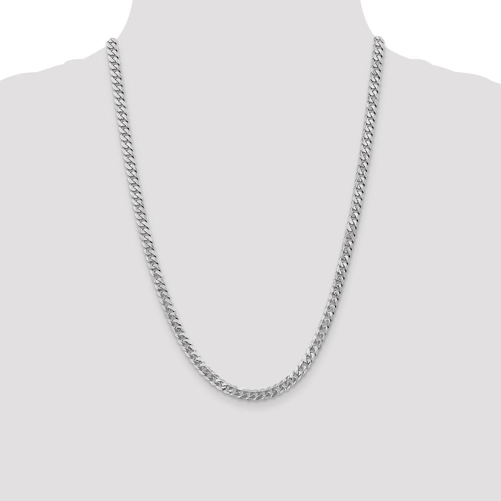 10K White Gold 5.75mm Flat Beveled Curb Chain Necklace - 24"
