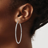 10K White Gold 50mm Large Hoop Earrings with Diamond-Cut Texture and Rhodium Plating