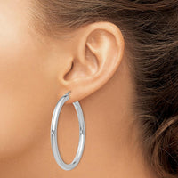 10K White Gold 50mm Large Tube Hoop Earrings with Polished Finish