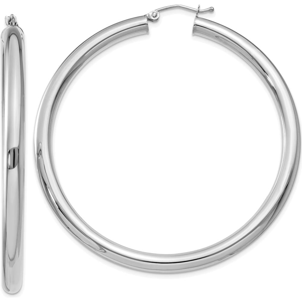 10K White Gold 55mm Tube Hoop Earrings with Polished Finish - 4mm Thickness