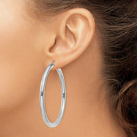 10K White Gold 55mm Tube Hoop Earrings with Polished Finish - 4mm Thickness