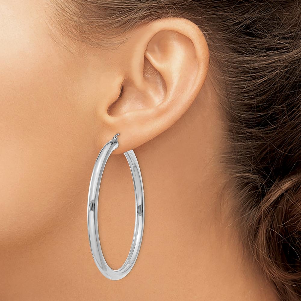10K White Gold 55mm Tube Hoop Earrings with Polished Finish - 4mm Thickness