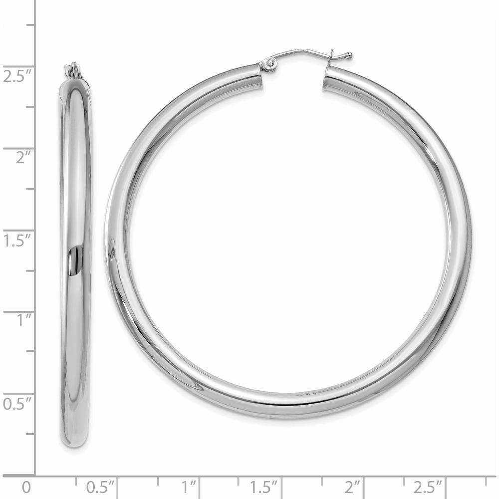 10K White Gold 55mm Tube Hoop Earrings with Polished Finish - 4mm Thickness