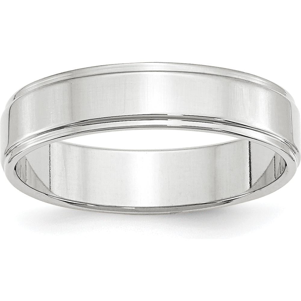 10K White Gold 5mm Flat Wedding Band with Step Edges - Size 11