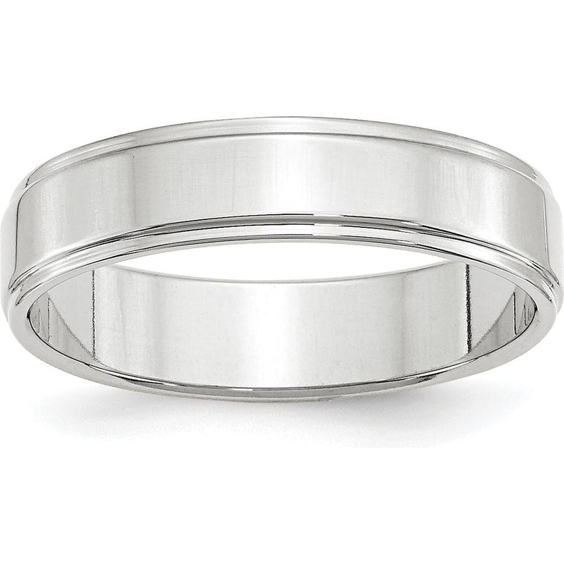 10K White Gold 5mm Flat Wedding Band with Step Edges - Size 11