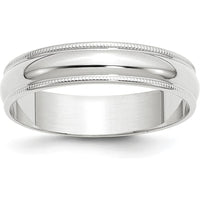 10K White Gold 5mm Lightweight Milgrain Half Round Wedding Band Size 4.5