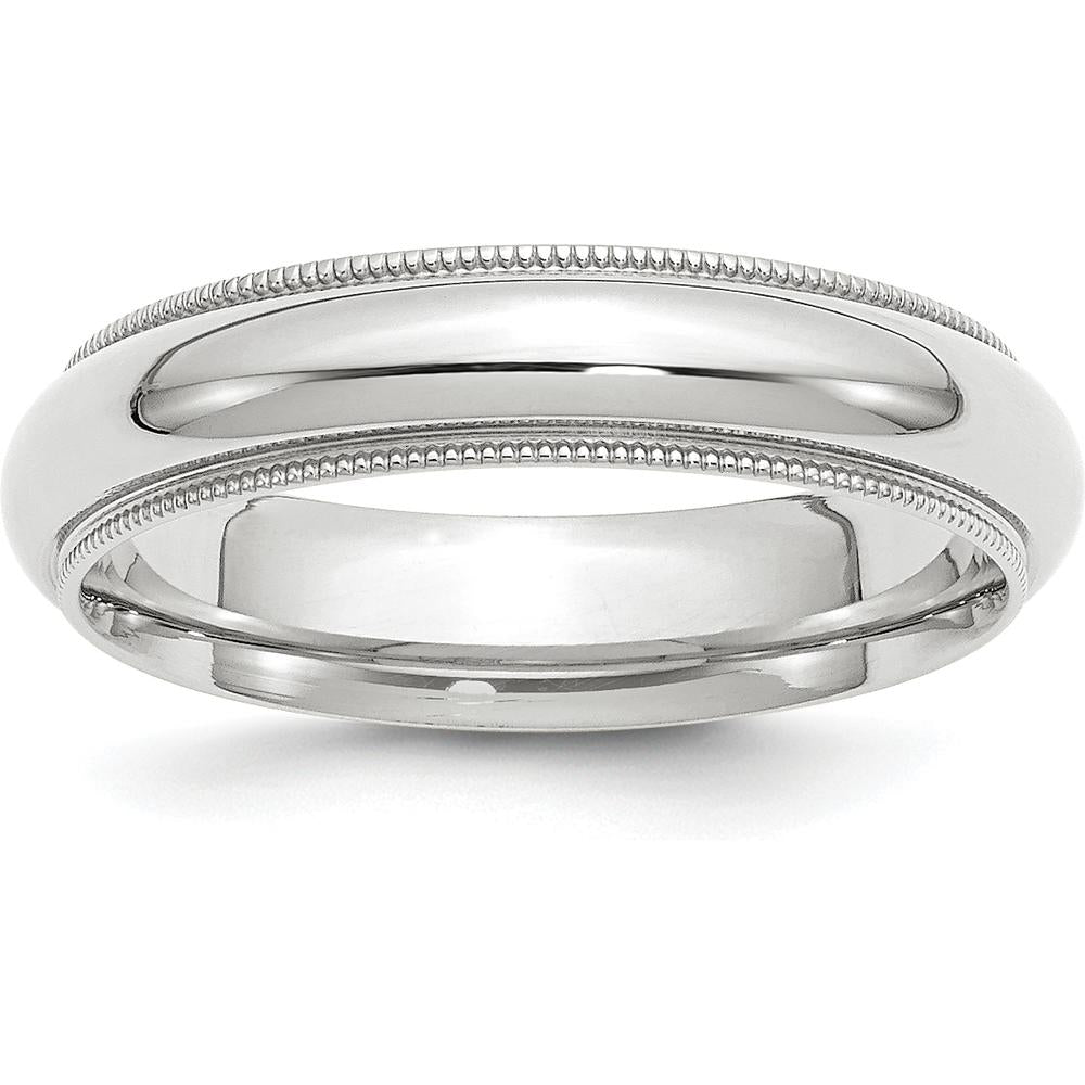 10K White Gold 5mm Milgrain Half Round Comfort Fit Wedding Band - Size 10.5