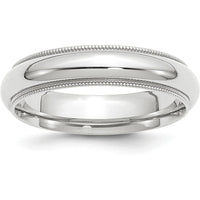 10K White Gold 5mm Milgrain Half Round Comfort Fit Wedding Band - Size 6