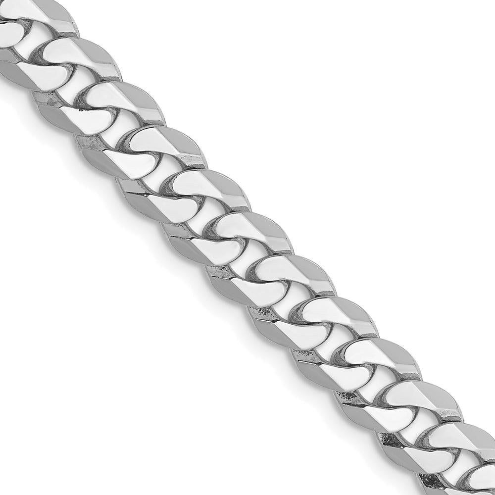 10K White Gold 6.25mm Flat Beveled Curb Chain Necklace - 24" Length