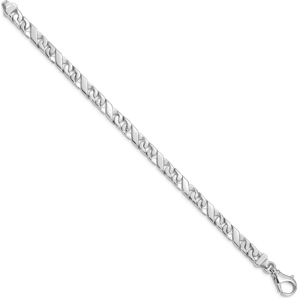 10K White Gold 6.7mm Hand-Polished Fancy Link Bracelet - 9" Long