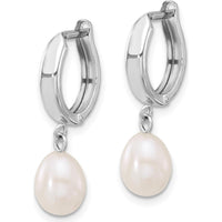 10K White Gold 6-7mm White Teardrop Freshwater Cultured Pearl Hoop Earrings - Total Pearl Weight 1.4 Carat