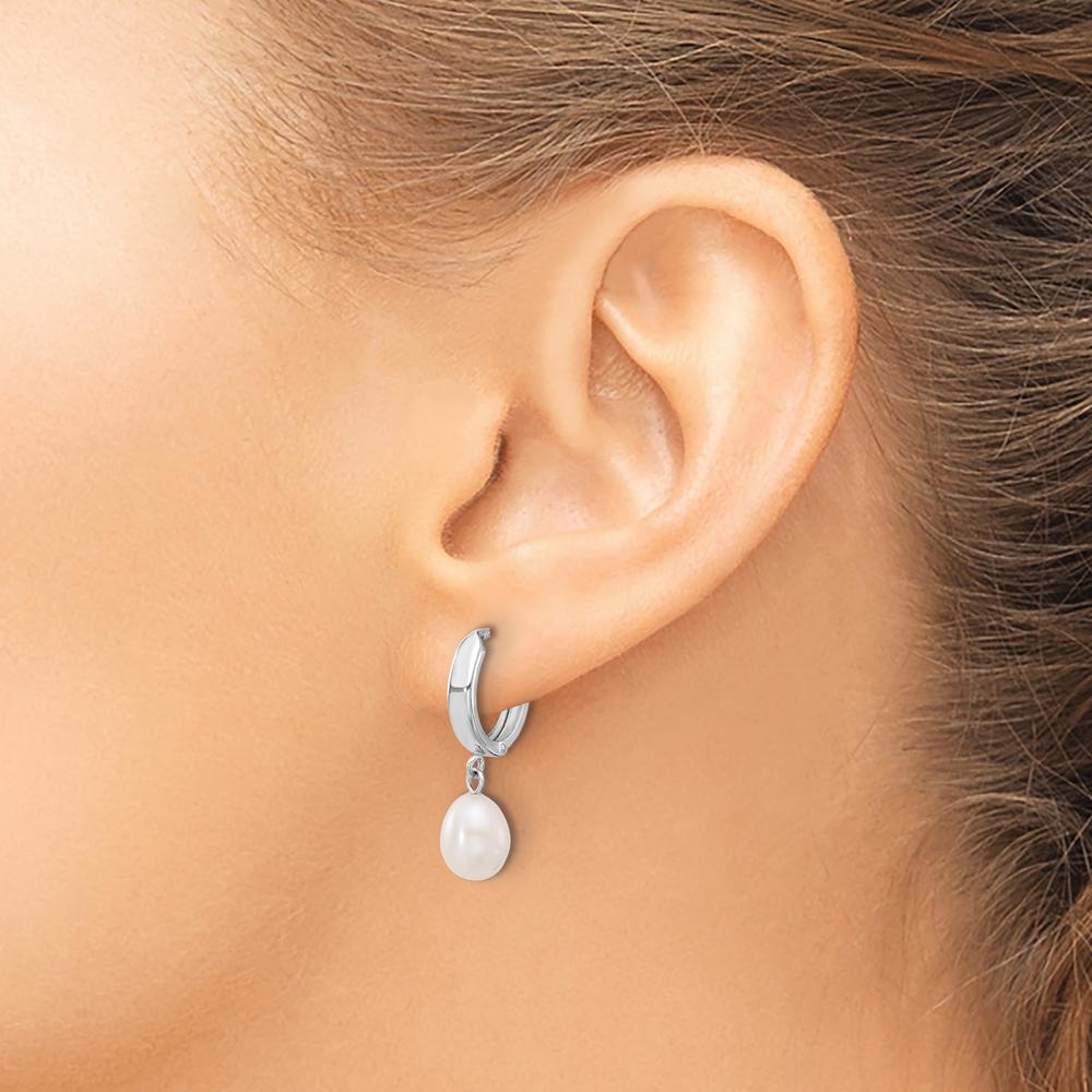 10K White Gold 6-7mm White Teardrop Freshwater Cultured Pearl Hoop Earrings - Total Pearl Weight 1.4 Carat