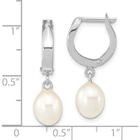 10K White Gold 6-7mm White Teardrop Freshwater Cultured Pearl Hoop Earrings - Total Pearl Weight 1.4 Carat