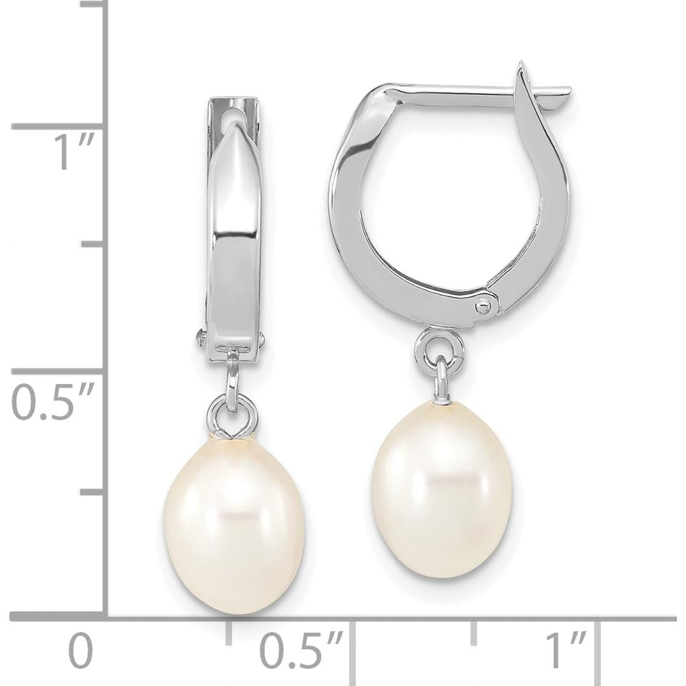 10K White Gold 6-7mm White Teardrop Freshwater Cultured Pearl Hoop Earrings - Total Pearl Weight 1.4 Carat