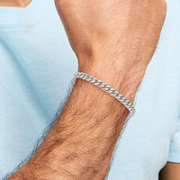 10K White Gold 6.8mm Hand-Polished Beveled Curb Link Bracelet with Box Clasp - 8 Inch
