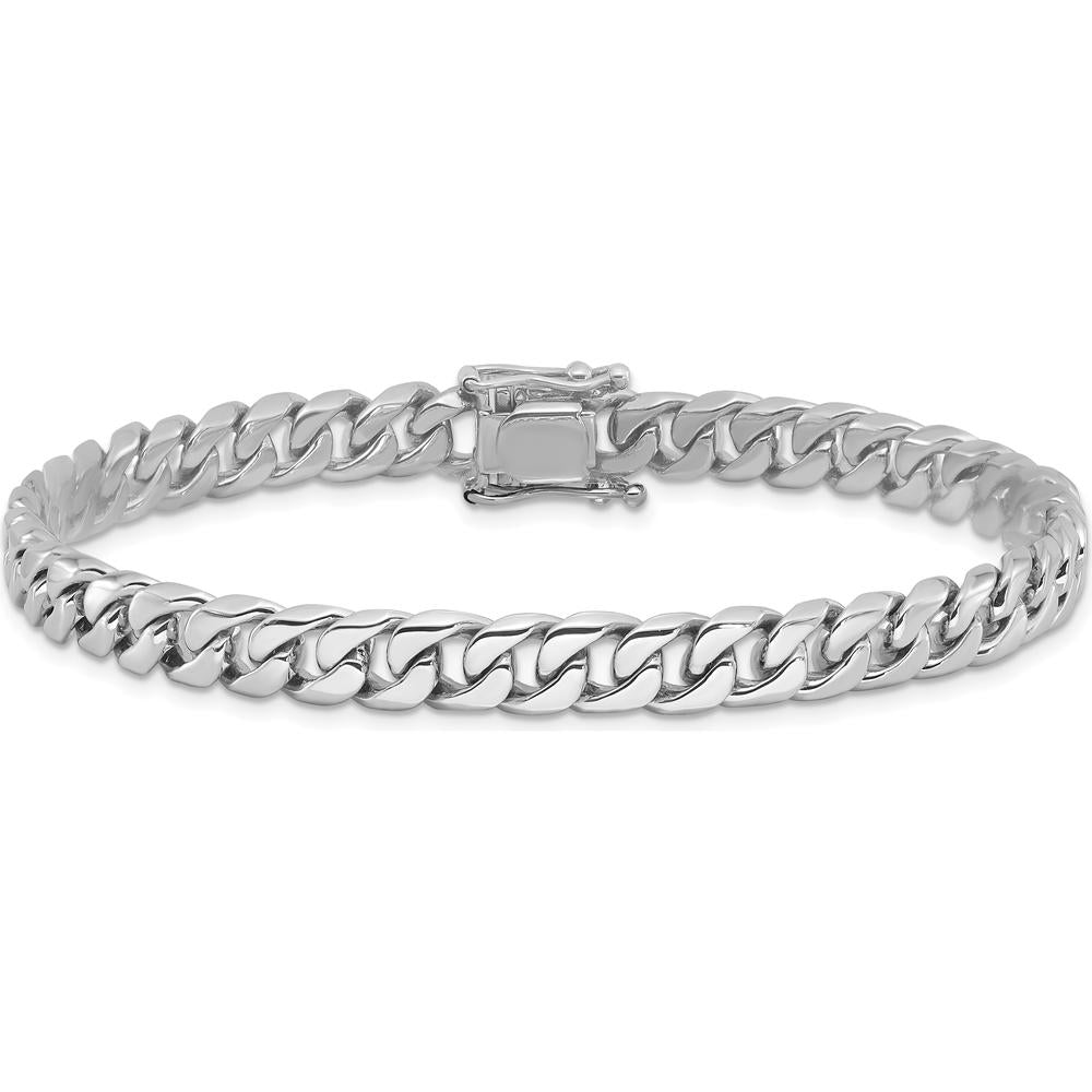 10K White Gold 6.8mm Hand-polished Flat Beveled Curb Link Bracelet - 9"