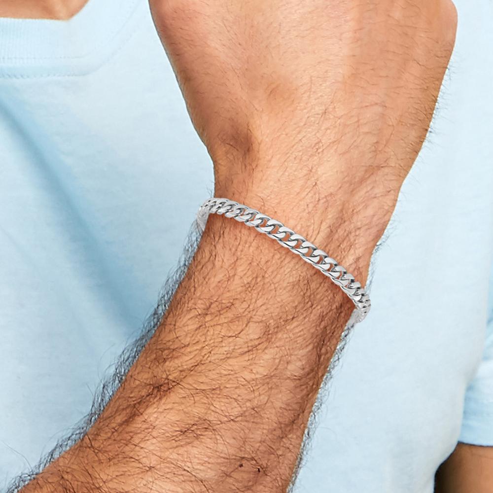 10K White Gold 6.8mm Hand-polished Flat Beveled Curb Link Bracelet - 9"