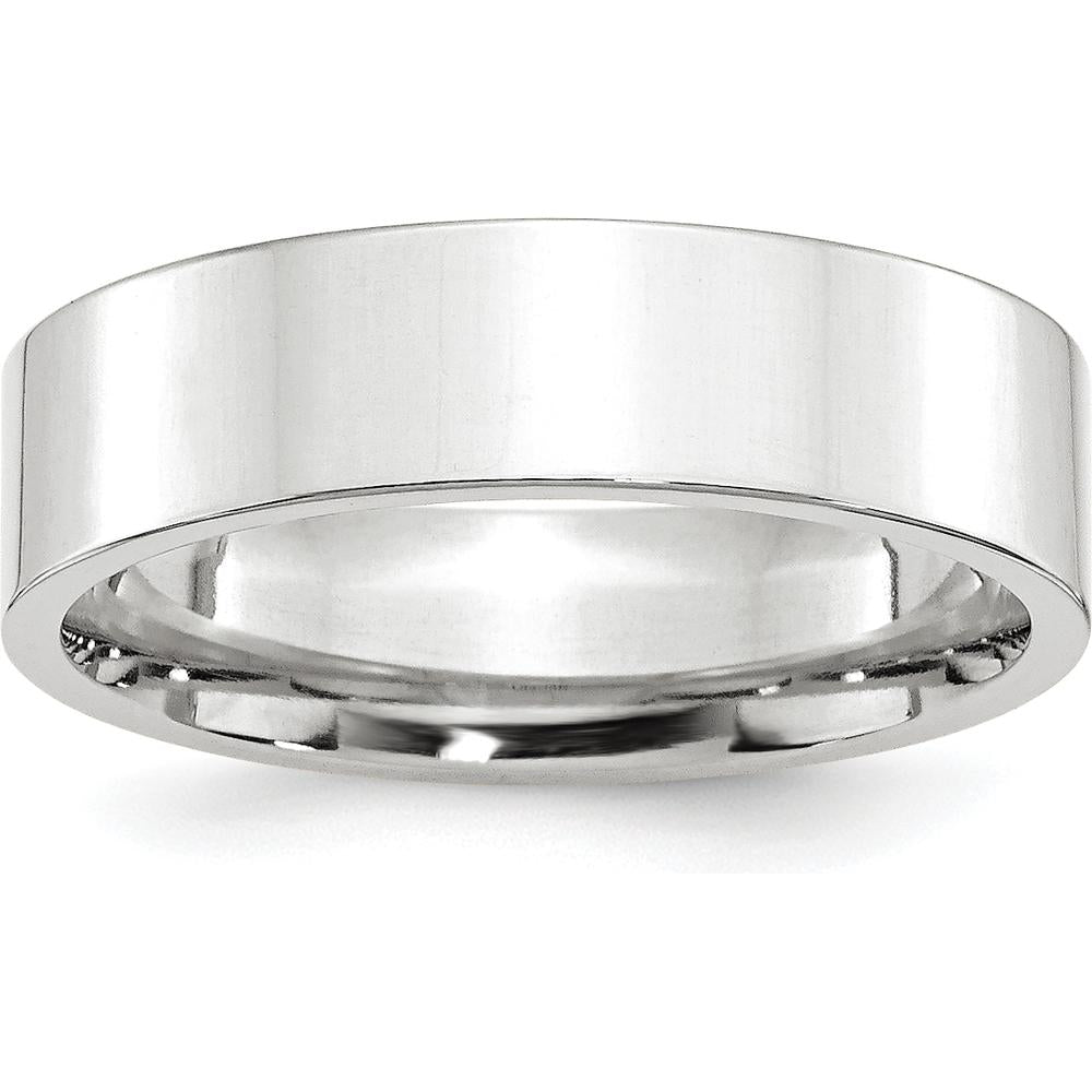 10K White Gold 6mm Flat Comfort Fit Wedding Band with Rhodium Plating - Size 10.5