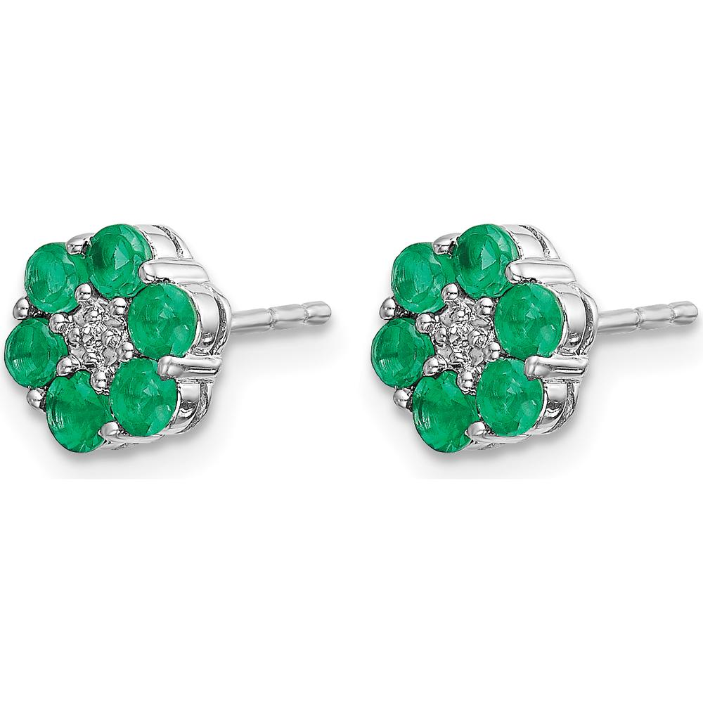 10K White Gold 6mm Floral Stud Earrings with Round Emeralds 0.048 Carat and Diamond Accents 0.005 Carat by Monteluci Fine Jewelry