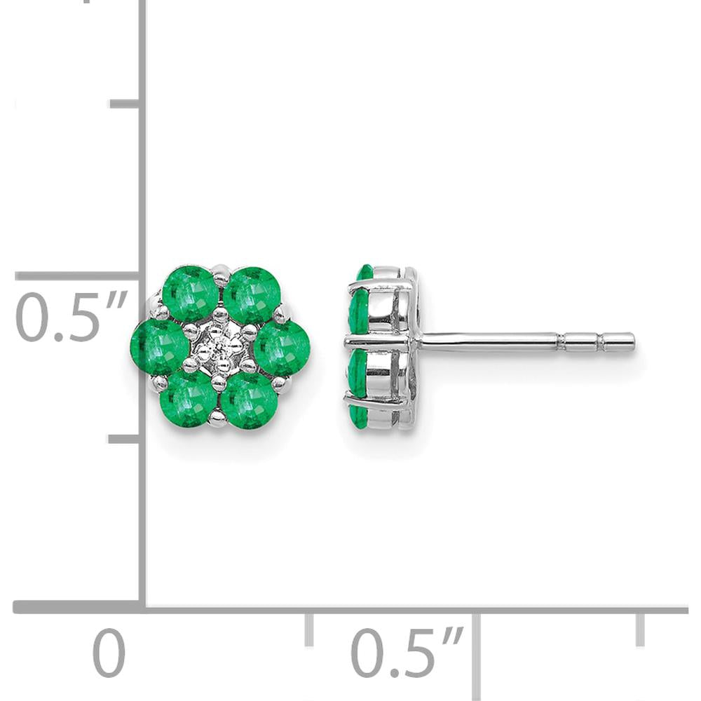 10K White Gold 6mm Floral Stud Earrings with Round Emeralds 0.048 Carat and Diamond Accents 0.005 Carat by Monteluci Fine Jewelry