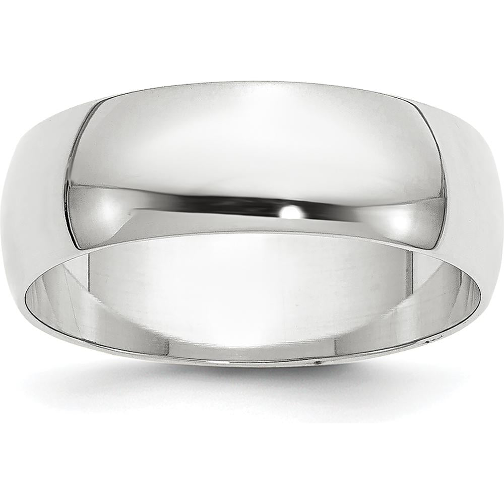 10K White Gold 6mm Lightweight Half Round Wedding Band - Size 13