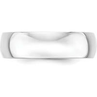 10K White Gold 6mm Lightweight Half Round Wedding Band - Size 13