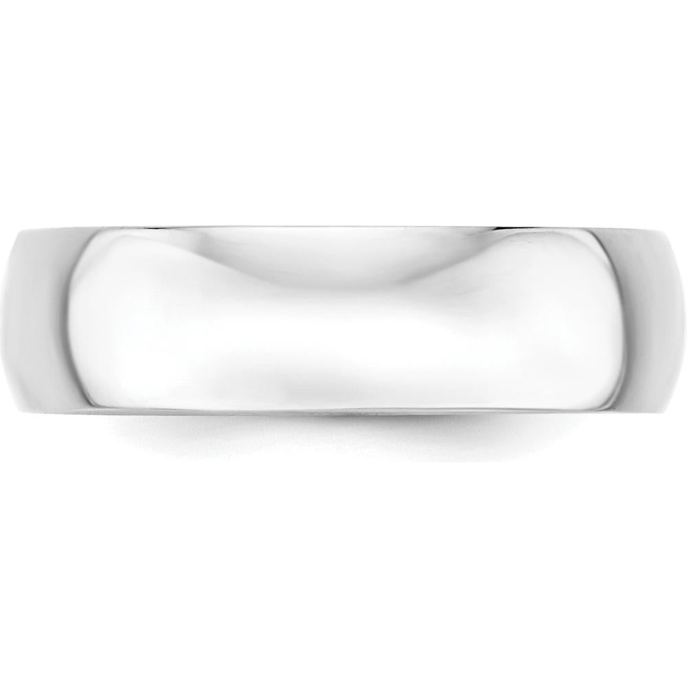 10K White Gold 6mm Lightweight Half Round Wedding Band - Size 13