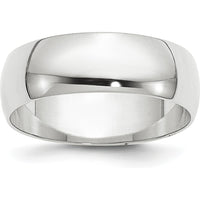 10K White Gold 6mm Lightweight Half Round Wedding Band - Size 8