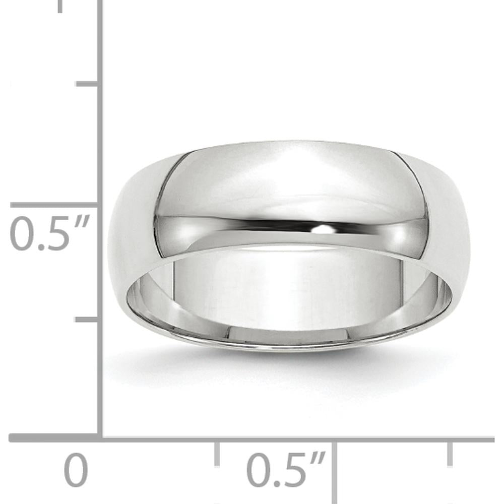 10K White Gold 6mm Lightweight Half Round Wedding Band - Size 8