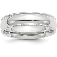 10K White Gold 6mm Milgrain Half Round Comfort Fit Wedding Band - Size 5.5