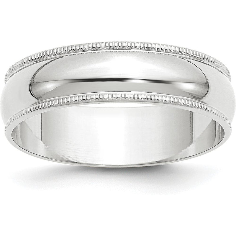 10K White Gold 6mm Milgrain Half Round Wedding Band - Lightweight and Engravable