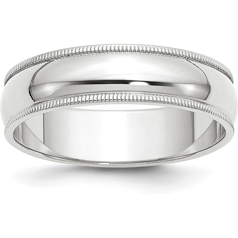 10K White Gold 6mm Milgrain Half Round Wedding Band - Size 11