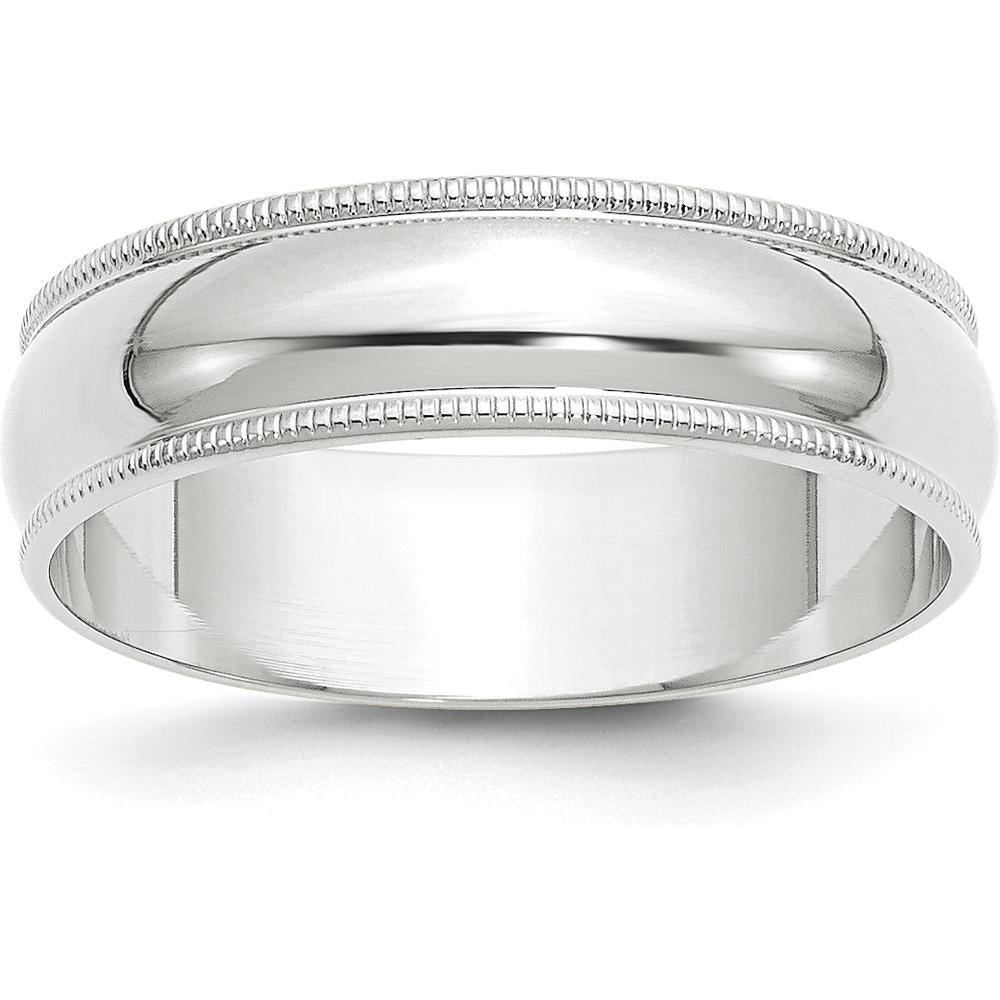10K White Gold 6mm Milgrain Half Round Wedding Band - Size 12