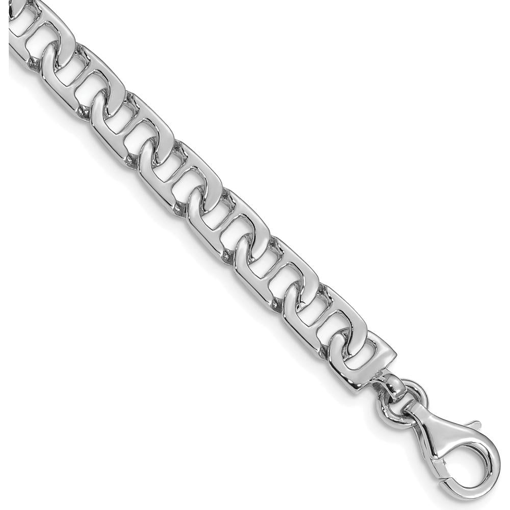 10K White Gold 7.25" Fancy Anchor Link Bracelet with Polished Finish