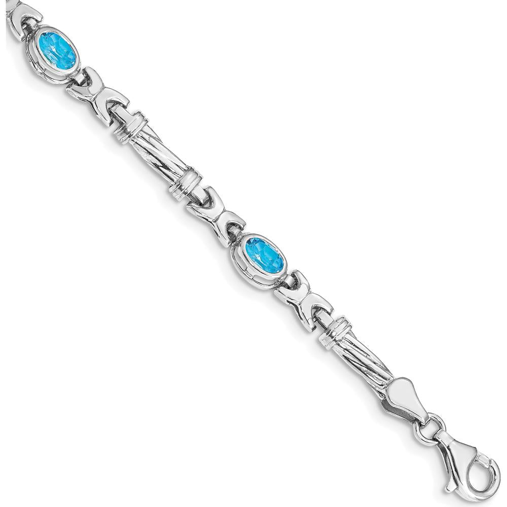 10K White Gold 7" Fancy Link Bracelet with 4 Oval Swiss Blue Topaz - 2.24 Carats Total Weight by Oro Pregiato