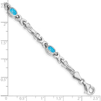 10K White Gold 7" Fancy Link Bracelet with 4 Oval Swiss Blue Topaz - 2.24 Carats Total Weight by Oro Pregiato