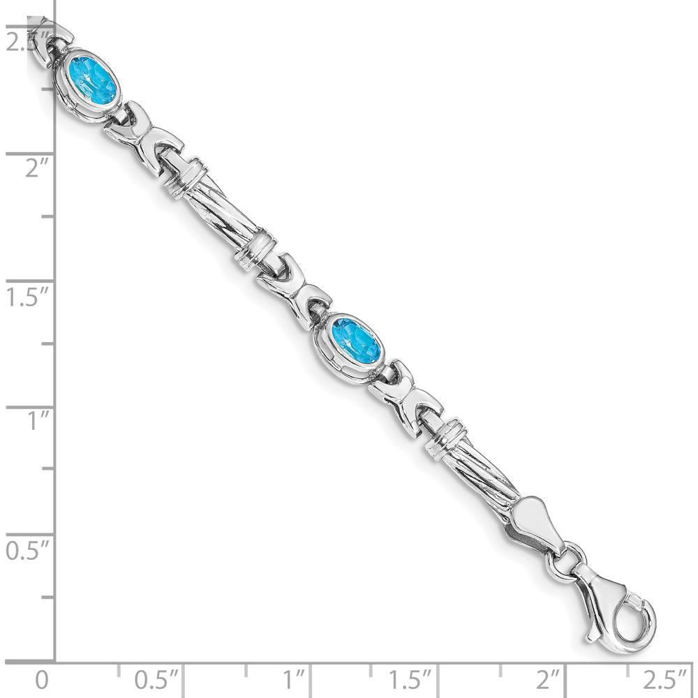 10K White Gold 7" Fancy Link Bracelet with 4 Oval Swiss Blue Topaz - 2.24 Carats Total Weight by Oro Pregiato