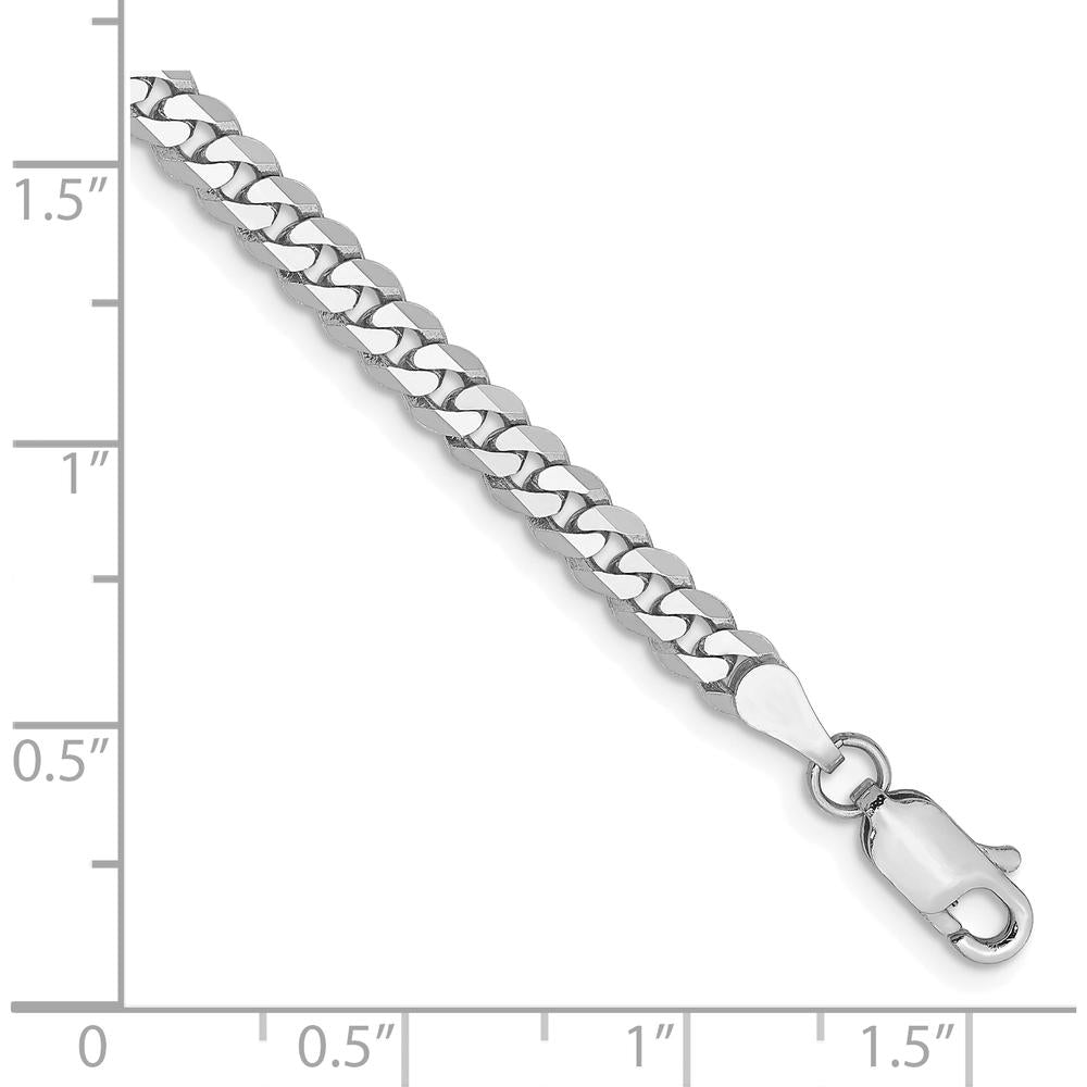 10K White Gold 7" Flat Beveled Curb Chain Bracelet - Rhodium Plated