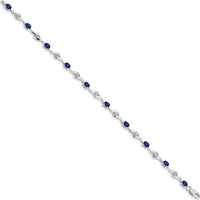10K White Gold 7-Inch Blue & White Sapphire Wave Link Bracelet - 4mm Width, Lobster Clasp by Oro Pregiato