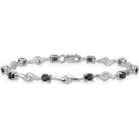 10K White Gold 7-Inch Blue & White Sapphire Wave Link Bracelet - 4mm Width, Lobster Clasp by Oro Pregiato