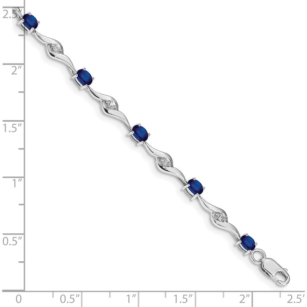 10K White Gold 7-Inch Blue & White Sapphire Wave Link Bracelet - 4mm Width, Lobster Clasp by Oro Pregiato