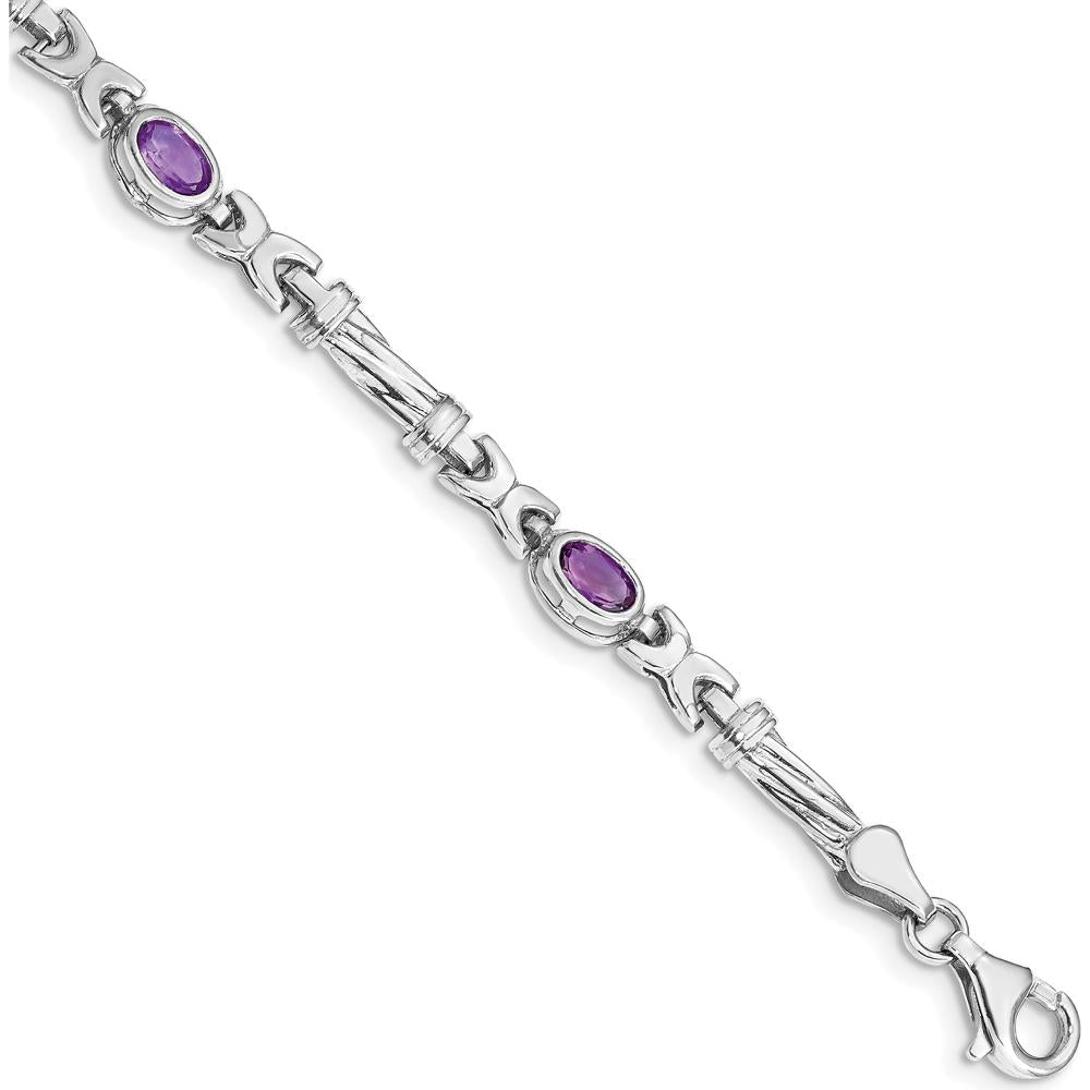 10K White Gold 7-inch Bracelet with 4 Oval Amethyst Stones - 0.45 Carats Total Weight by Monteluci Fine Jewelry