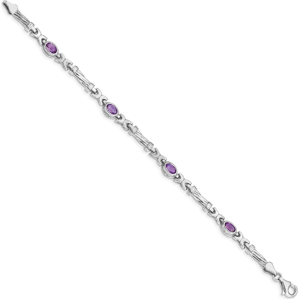 10K White Gold 7-inch Bracelet with 4 Oval Amethyst Stones - 0.45 Carats Total Weight by Monteluci Fine Jewelry