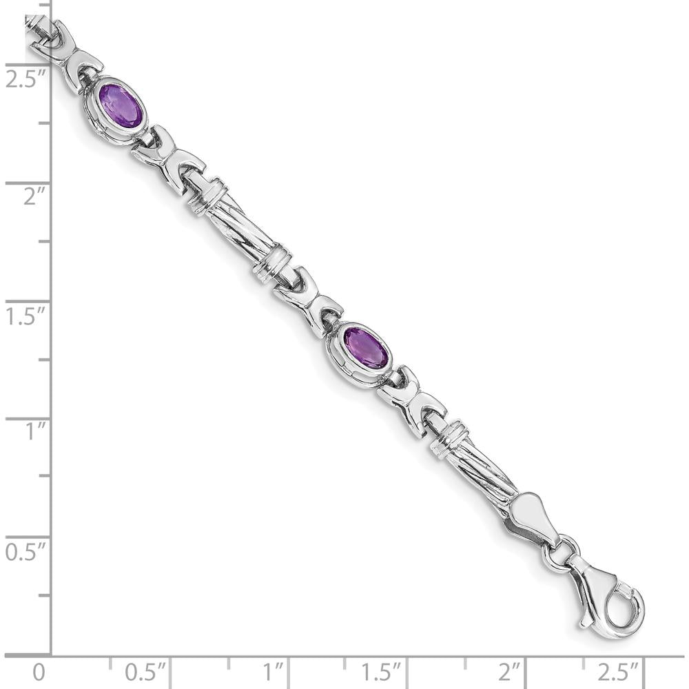 10K White Gold 7-inch Bracelet with 4 Oval Amethyst Stones - 0.45 Carats Total Weight by Monteluci Fine Jewelry