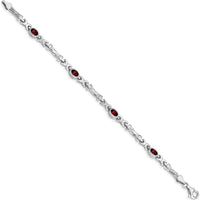 10K White Gold 7-inch Fancy Link Bracelet with 4 Oval Garnets - 0.60 Carats Total Gem Weight by Oro Pregiato