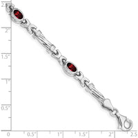 10K White Gold 7-inch Fancy Link Bracelet with 4 Oval Garnets - 0.60 Carats Total Gem Weight by Oro Pregiato