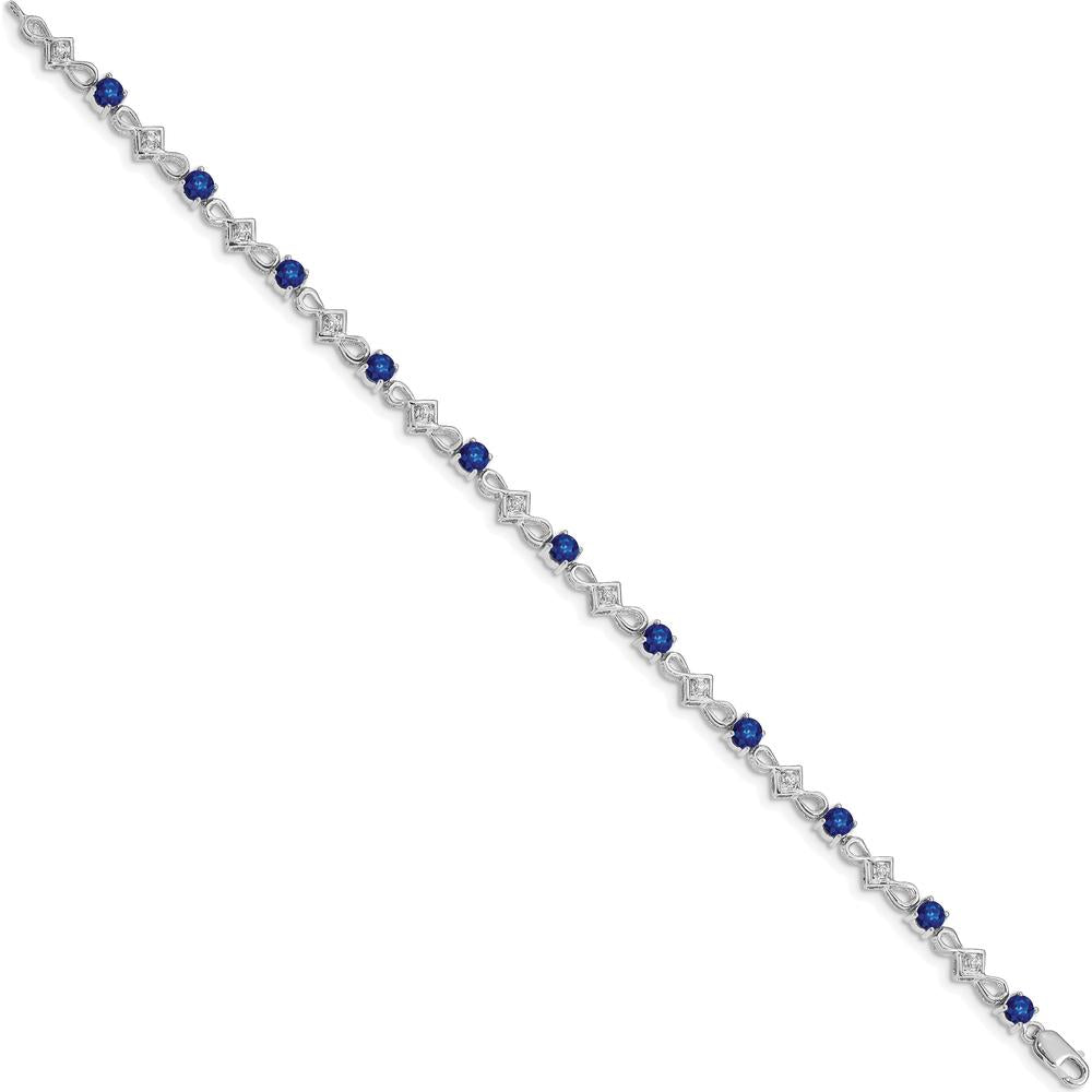 10K White Gold 7-Inch Tennis Bracelet with Diamonds and Sapphires - 1.25 Carats Total Gem Weight by Oro Pregiato