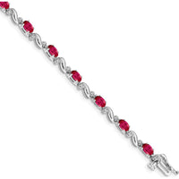 10K White Gold 7-Inch Tennis Bracelet with Oval Rubies and Round Diamonds - 0.32 Carats Ruby Weight, 0.004 Carats Diamond Weight by Monteluci Fine Jewelry